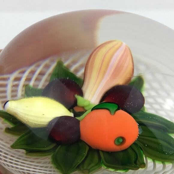 Perthshire 1980D Fruit 3D Pear Orange Lemon Plums Latticinio Paperweight Cert - Picture 15 of 16